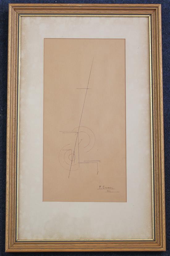 Vladimir Avgustovic Stenberg (1899-1982) Constructivist design, 11.5 x 5.75in.